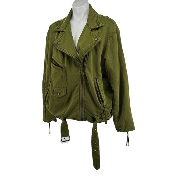 Free People Rebel Knit Green Moto Jacket SZ S NEW Oversized Slouchy Baggy Cotton - Picture 4 of 13